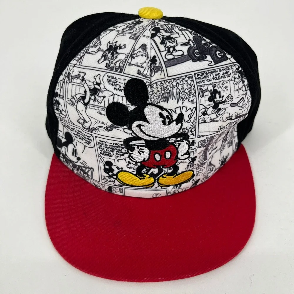 Disney Mickey Mouse Boys Comic Strip Snapback Hat Black Red White